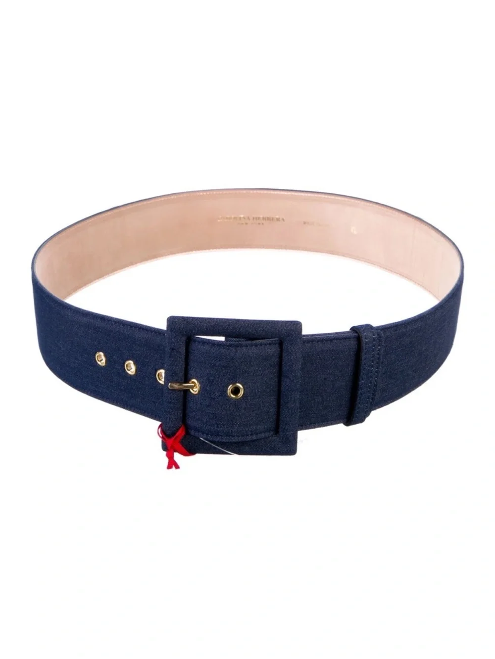 Carolina Herrera Navy Wide Denim Fabric Belt with Covered Square Buckle NWT XL